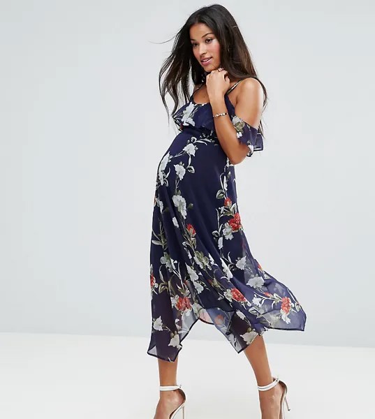 Платье миди с асимметричным краем Hope & Ivy Maternity-Мульти