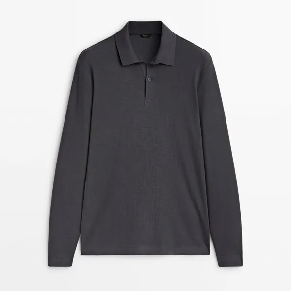 Лонгслив Massimo Dutti Microtextured Cotton, темно-серый