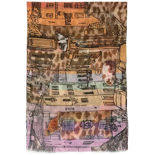 Палантин Павловопосадская платочная мануфактура,230х80 см, оранжевый, бежевый