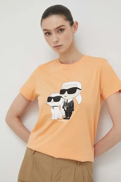 Хлопковая футболка Karl Lagerfeld, оранжевый