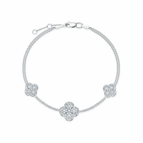 Браслет-цепочка Vesna jewelry, белое золото, 585 проба, родирование, бриллиант, длина 18.5 см.