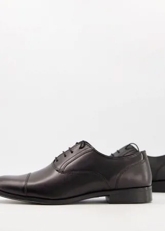 Черные кожаные оксфордские туфли со вставкой на носке ASOS DESIGN-Черный цвет
