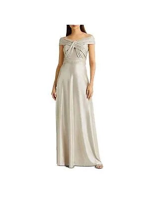 RALPH LAUREN Женское вечернее платье серебристого цвета с отворотом спереди и короткими рукавами на подкладке 10