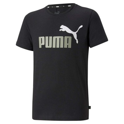 Puma Ess+ 2 Logo Футболка с круглым вырезом и короткими рукавами Молодежные мальчики Черные повседневные топы 586