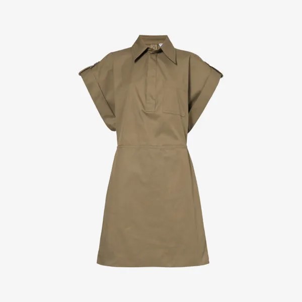 Платье-рубашка мини из хлопкового твила с угловыми рукавами Bottega Veneta, цвет dark sand