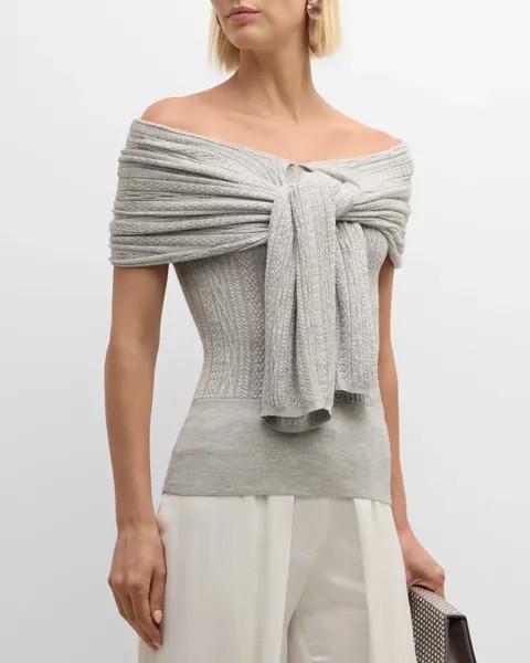 Вязаный топ Clara с открытыми плечами и шелковым кашемиром Hellessy, цвет Heather Gray