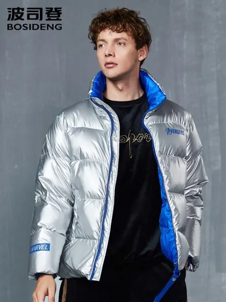 Мужская пуховая куртка BOSIDENG, серебристая теплая спортивная толстовка с воротником-стойкой, легкая уличная куртка, B80142103D, для зимы