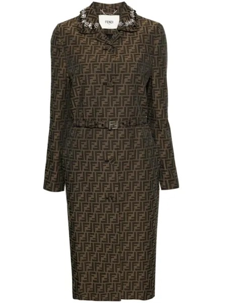 Длинное пальто с кристаллами FENDI, коричневый