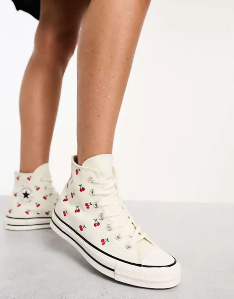 Кремовые кеды Converse Chuck 70 Hi с вышивкой вишни