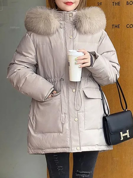 Milanoo Women Puffer Coats Light Brown Wind Proof Long Sleeves Thicken Medium Outerwear