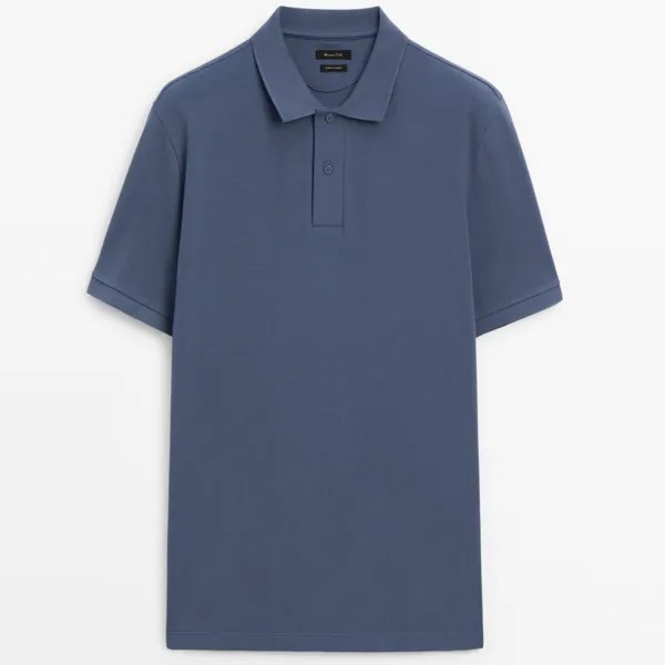 Поло Massimo Dutti Microtextured Cotton Pique, темно-голубой