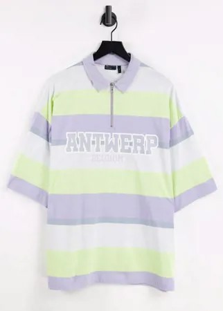 Футболка-поло в полоску синего и зеленого цвета в стиле oversized с принтом названия города ASOS DESIGN-Multi