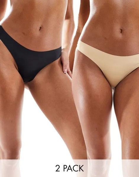 Bye Bra Комплект из двух высоких трусов Bye Bra invisible no VPL разглаживающего цвета черного и бежевого цвета