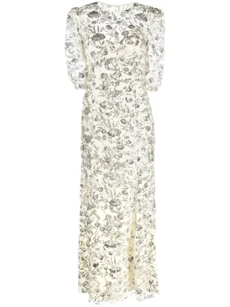 Self-Portrait sequin-embellished maxi dress, нейтральный цвет