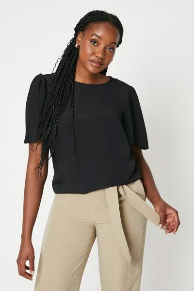 Шифоновая блузка с рукавами ангела и контрастным принтом Dorothy Perkins, черный