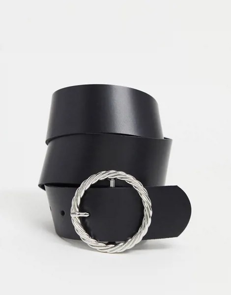Кожаный ремень для джинов с витой пряжкой ASOS DESIGN-Черный цвет