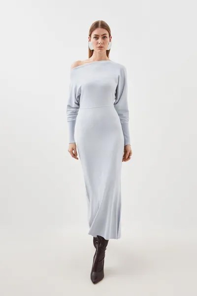 Асимметричное трикотажное платье мидиакси из смесовой вискозы Karen Millen, синий