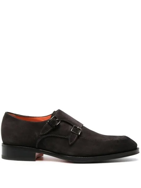 Santoni туфли монки с пряжками, коричневый