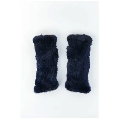 Митенки женские меховые синие Carolon / Стильные женские митенки перчатки
