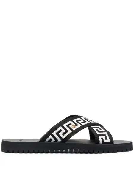Versace шлепанцы с узором Greca, черный