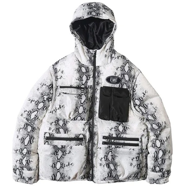 Змеиный принт хип хоп парка с капюшоном мужская зимняя ветровка Японская уличная одежда Harajuku стеганая куртка lover пуховик верхняя одежда