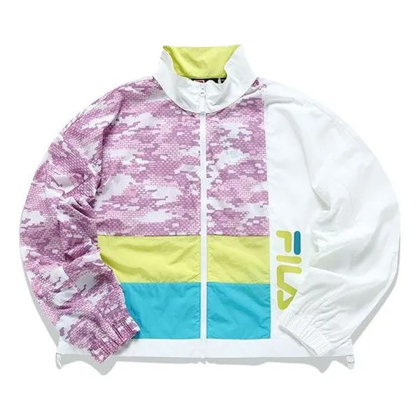 Куртка FILA FUSION Contrasting Colors Camouflage Printing Loose Sports Short Woven Stand Collar Jacket White, цвет tan