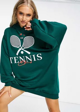 Зеленое мини платье-худи с белым логотипом Tennis ASOS DESIGN-Зеленый цвет