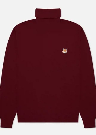 Мужской свитер Maison Kitsune Fox Head Patch Turtle Neck, цвет бордовый, размер M