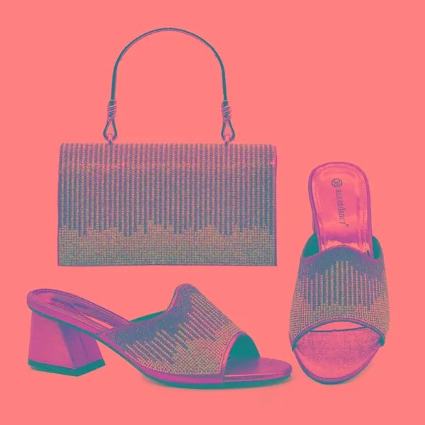 Свадебные тапочки золотого цвета, сумка-клатч, подходит к Африканской женской обуви и сумке, подходящий набор, итальянская обувь и сумка, подходят к женской