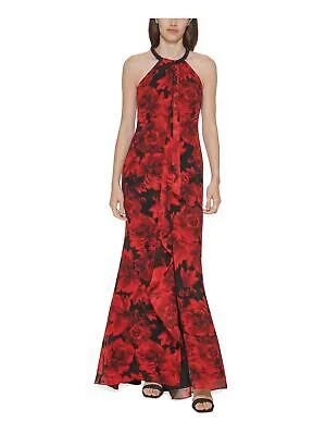 CALVIN KLEIN Женское красное вечернее платье без рукавов с драпировкой и рюшами спереди 10