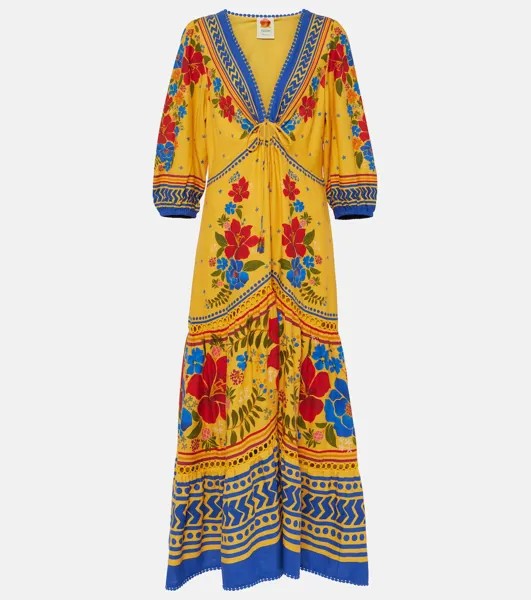 Платье макси Floral Yard из смесового льна Farm Rio, мультиколор