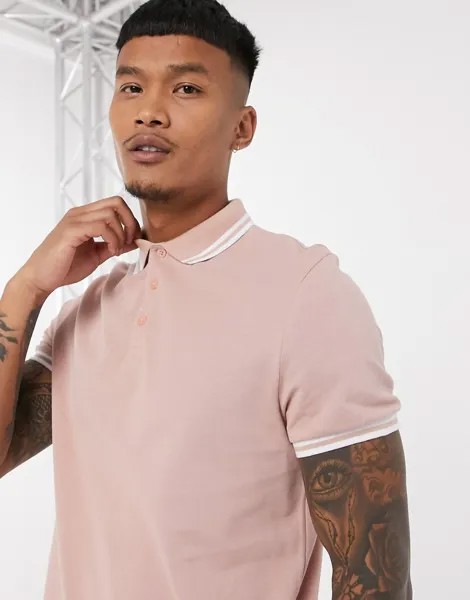 Розовая футболка-поло с кантом ASOS DESIGN-Розовый цвет