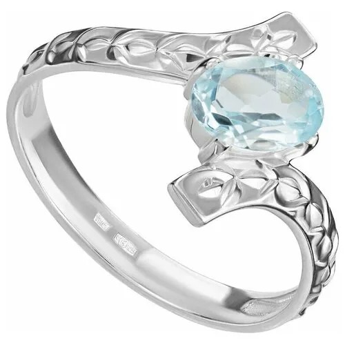 Серебряное кольцо с голубым топазом (натуральный) - коллекция Тея / Белый Родий (размер 17)