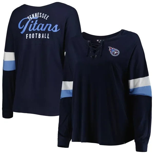 Женская темно-синяя футболка New Era Tennessee Titans размера плюс, спортивная университетская футболка на шнуровке с v-образным вырезом и длинными рукавами New Era