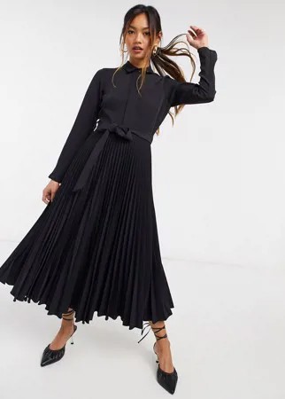 Черное платье-рубашка миди с запахом и завязкой Closet London-Черный
