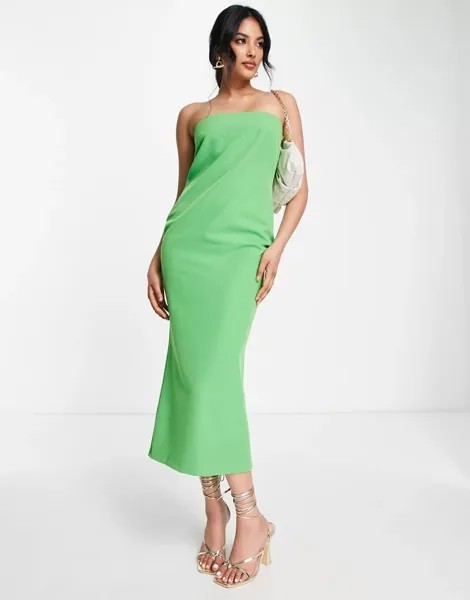 Зеленое платье миди без бретелек с открытой спиной Pretty Lavish