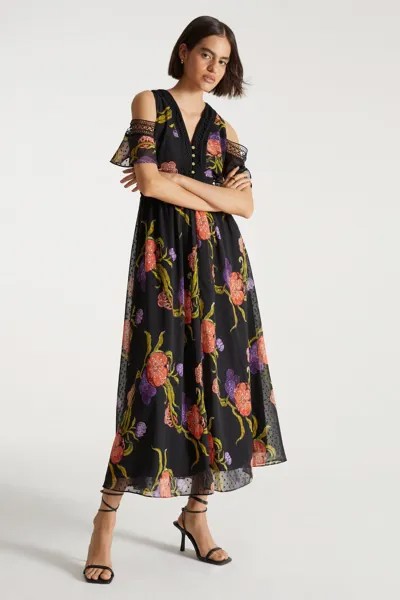 Платье миди с открытыми плечами и цветочным принтом Oasis x Sisters, мультиколор