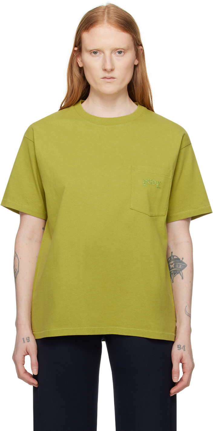 Зеленая футболка с вышивкой 