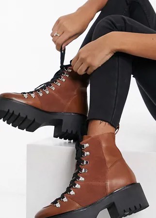 Светло-коричневые кожаные походные ботинки премиум для широкой стопы ASOS DESIGN Alison-Коричневый цвет