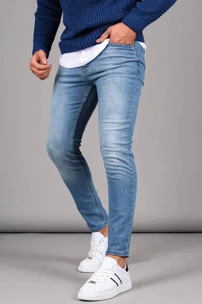Синие мужские джинсы Slim Fit с потертостями 6342 MADMEXT