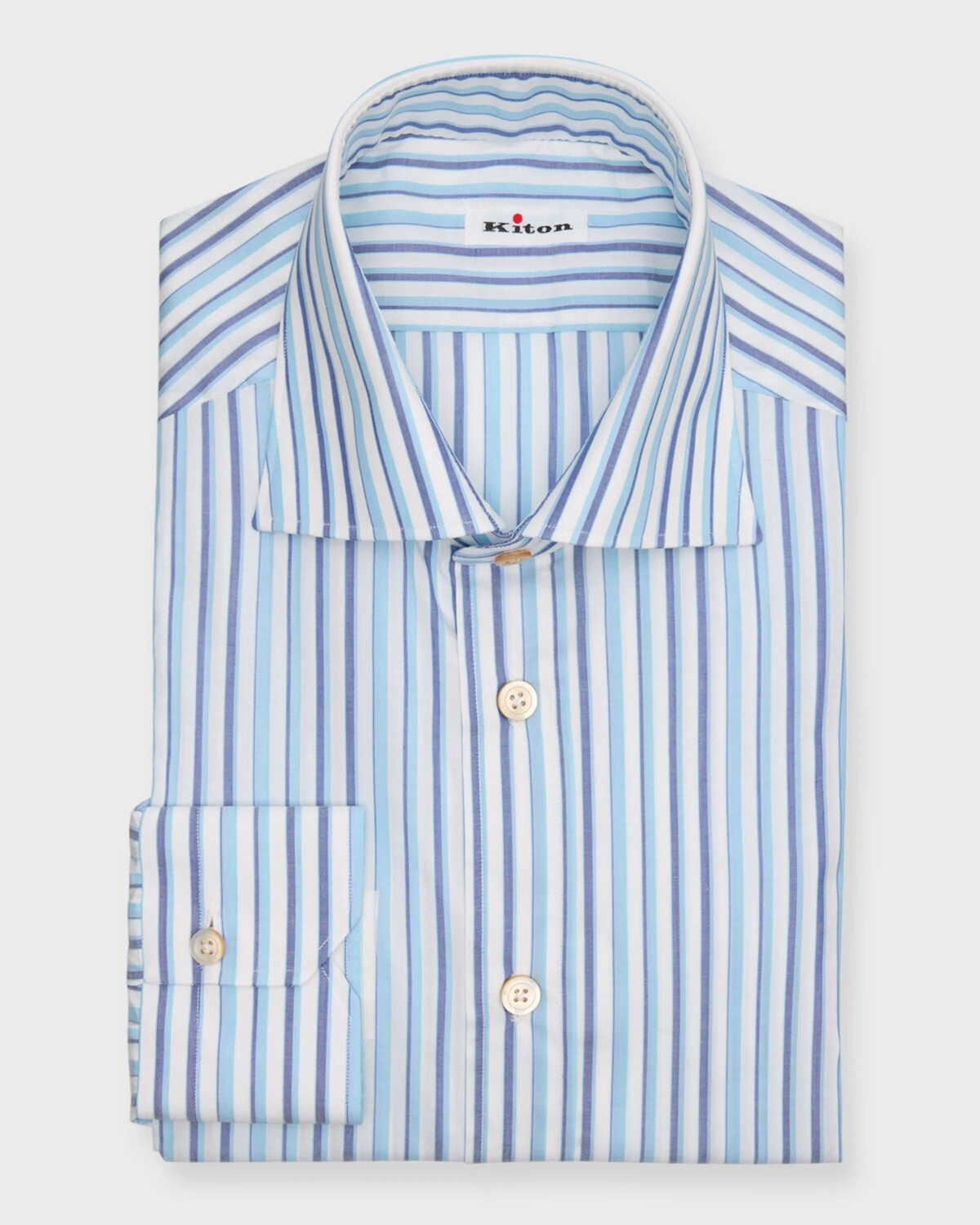 Мужская хлопковая классическая рубашка в полоску Kiton, цвет Blue
