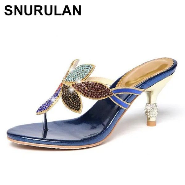 SNURULANFashion женские сандалии 2018 летняя блестящая женская повседневная обувь без шнуровки сланцы пляжные шлепанцы сандалии с кристаллами