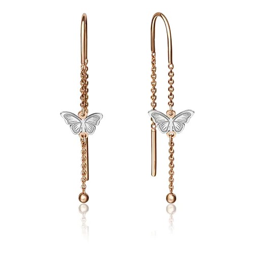 Серьги цепочки PLATINA, красное золото, 585 проба, золотой