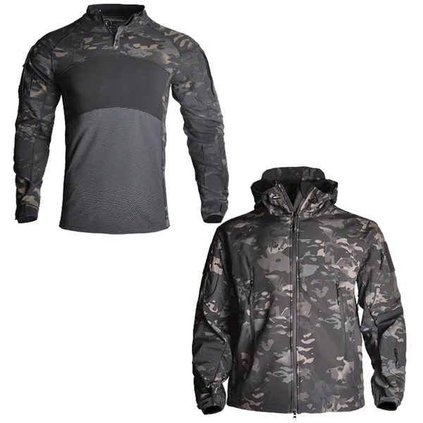 Куртка HAN WILD Мужская в стиле милитари, флисовая камуфляжная рубашка с принтом Акулий шкур, армейская тактическая одежда, ветровка Мультикам