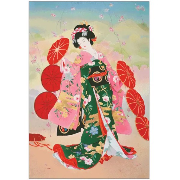 Золотая коллекция, Набор для вышивки крестиком, Японская женщина, красота гейши, леди, девушка, красный зонт, принцесса Азии, Япония