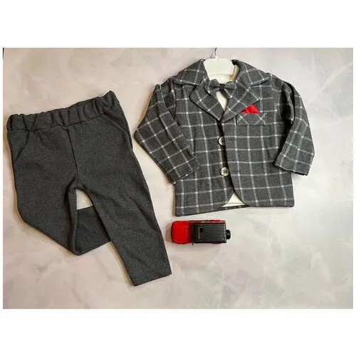 Комплект одежды   для мальчиков, пиджак и брюки и рубашка и бабочка, нарядный стиль, размер 68, серый