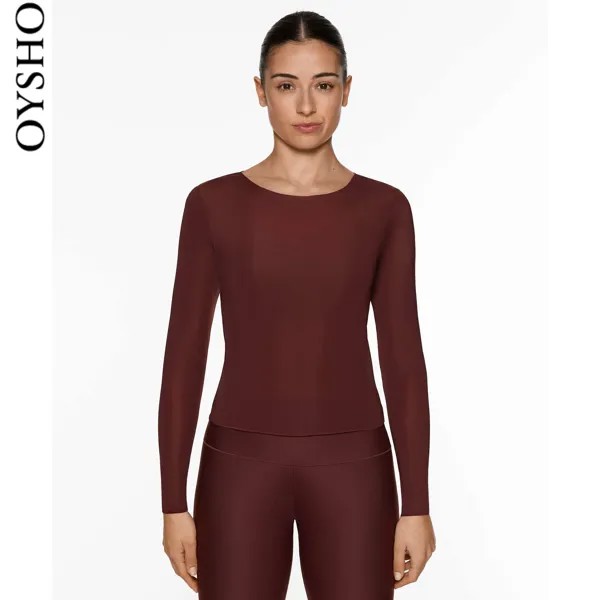 Лонгслив Oysho с круглым вырезом, бордовый