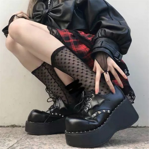 Японский стиль Харадзюку готические панк оксфорды на толстой платформе туфли на танкетке Лолита