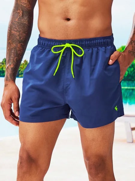 Мужские однотонные пляжные шорты Manfinity с завязками на талии, темно-синий