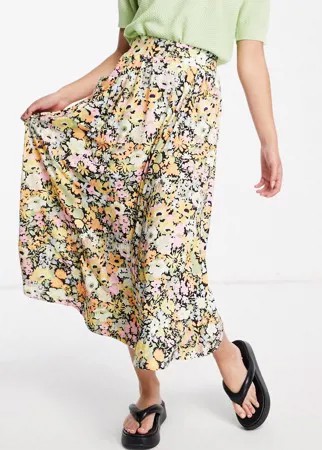Юбка миди с карманами и ярким цветочным принтом ASOS DESIGN-Разноцветный